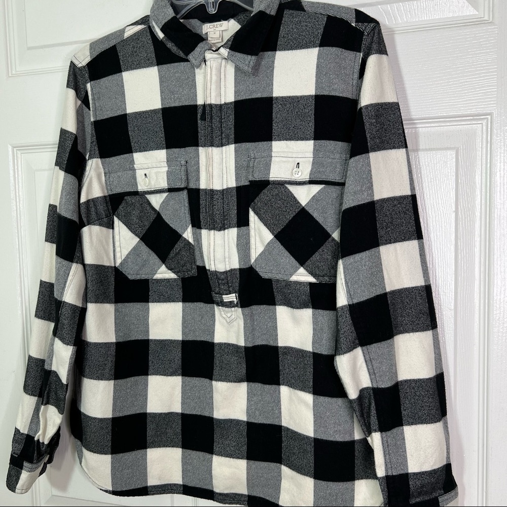 J. Crew Buffalo Plaid Flannel 1/2 Zip Shirt Jacket Black & Ivory Size M - Picture 5 of 12